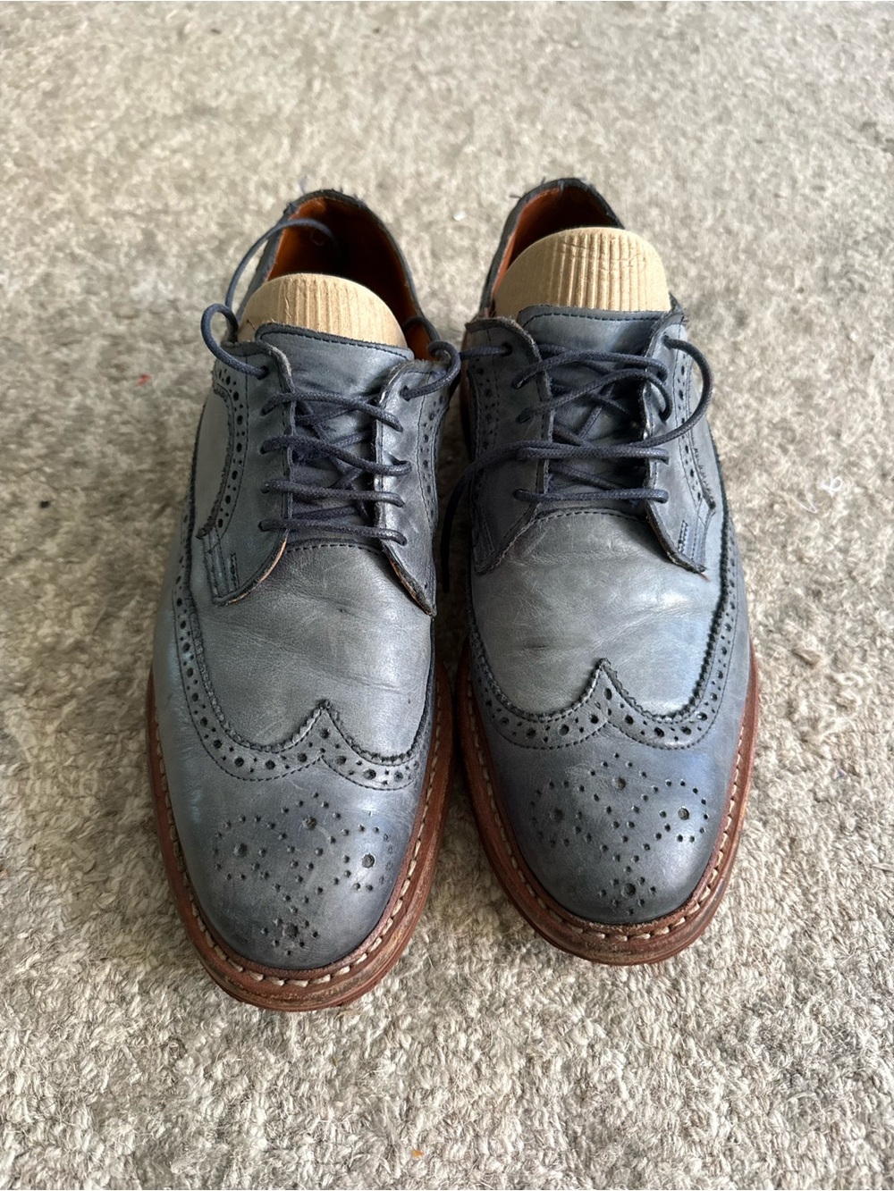 Men's Wingtip Brogue Derby Shoes in Slate Blue - Picture 2 of 7